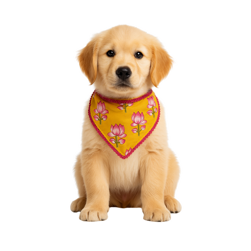 Furrfab Kamal Print Yellow Bandhana for Dogs & Cats