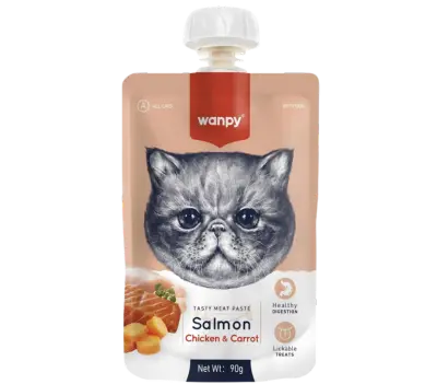 Wampy Lickable Creamy Meat Paste Cat Treats with Salmon, Chicken & Carrot Flavours, 90g, (Pack of 12) Ingredients