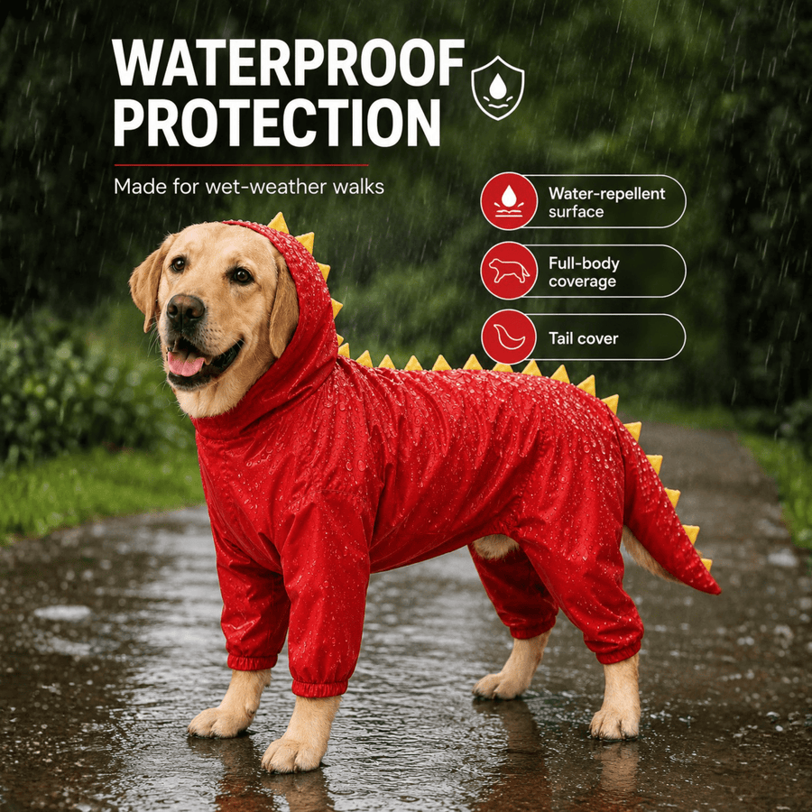 Furrfab Dyno Dog Rain Coat – Waterproof Full Body Protection Rainwear for Dogs