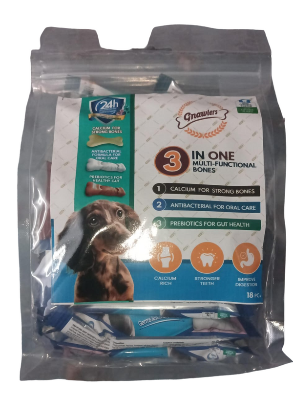Gnawlers 3 In 1 Multi-Functional Bone Dog Treat, 18 Pc Ingredients