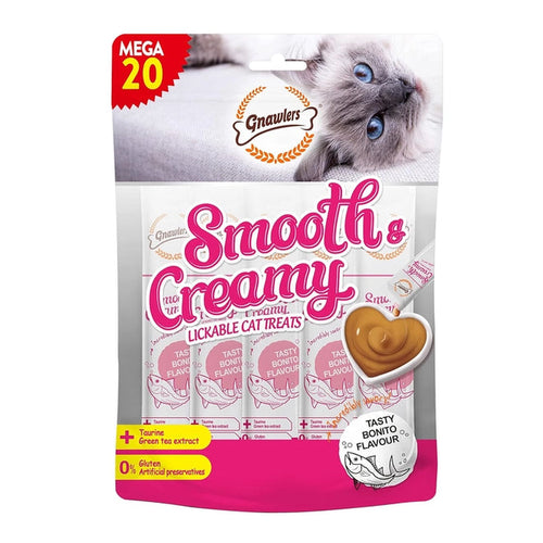 Gnawlers Bonito Flavor Cat Creamy Treat Pack of 20 Tubes, 60g