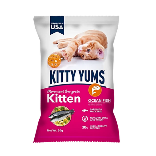 Kitty Yums Kitten Ocean Fish Dry Cat Food - 50g (Pack of 24)