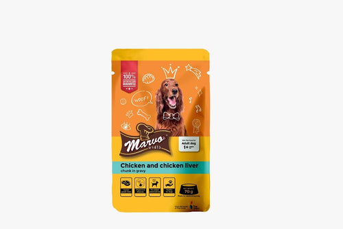 Marvo Adult Chicken & Chicken Liver Gravy Wet Food for Adult Dogs, 70g