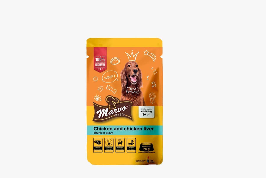 Marvo Adult Chicken & Chicken Liver Gravy Wet Food for Adult Dogs, 70g