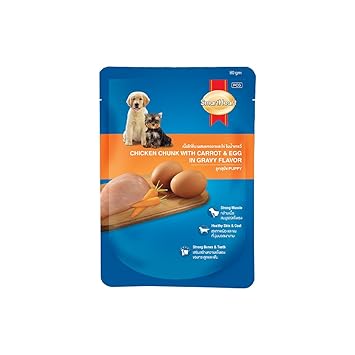 Smart Heart Adult Dog Pouch Chicken Chunk with Carrot & Egg in Gravy Flavor, 80g (Pack of 24)