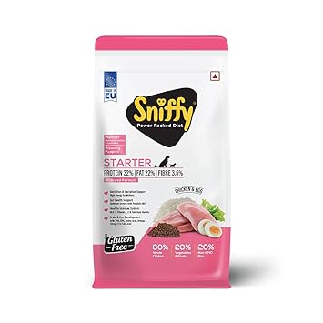 Sniffy Starter Dry Dog Food - 10 kg for Pregnant Mother & Weaning Puppy | Real Chicken & Egg Ingredients