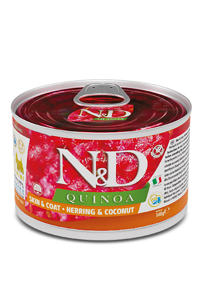 N&D Quinea Skin & Coat Quail Adult Mini Wet Dog Food, 140g Ingredients