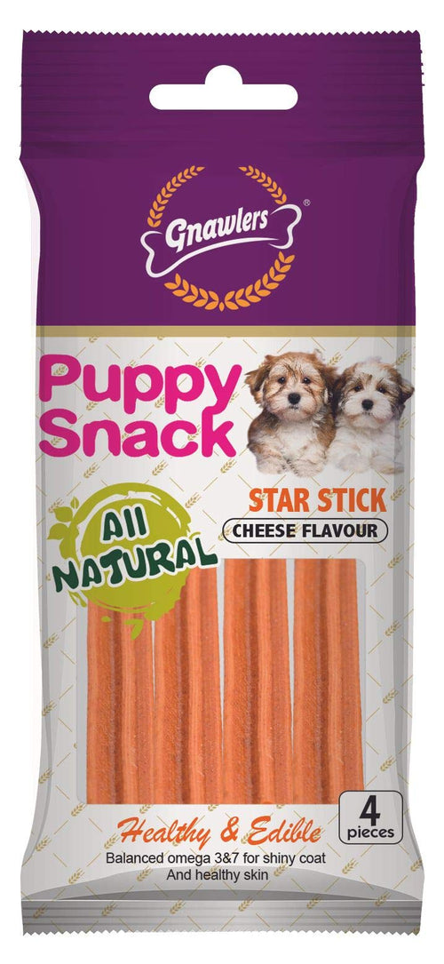 Gnawlers Puppy Snack Star Stick Cheese Flavoured Dog Treats, 80g (Pack of 3)