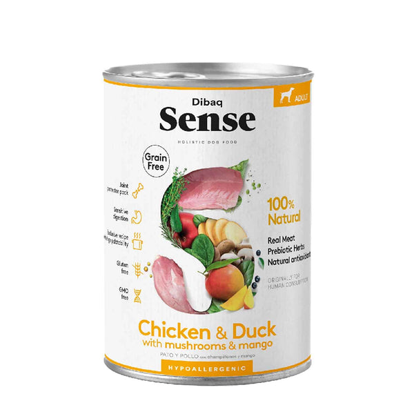 Dibaq Sense Chicken & Duck with Mushrooms & Mango Adult Wet Dog Food, 380g Ingredients