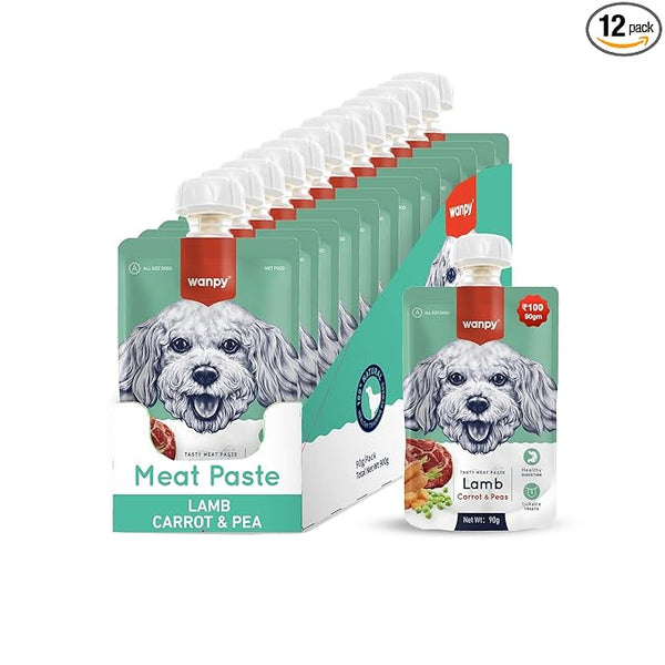 Wampy Lickable Creamy Meat Paste for Dogs with Lamb, Carrot & Peas Flavours, 90 G, (Pack of 6),All Life Stages Ingredients