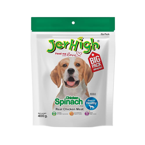 JerHigh Spinach Flavour High Protein Treats for Dogs Big Pack, 400g