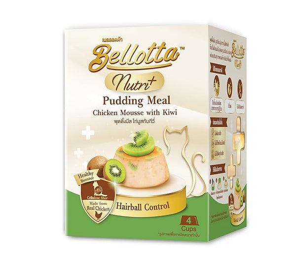 Bellotta Nutri+ Cat Pudding Meal, Chicken Mousse with Kiwi, Hairball Control, 100g (Pack of 4) Ingredients