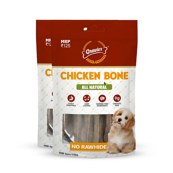 Gnawlers Chicken Mini Bone Treat - Rawhide Alternative 6 Pc (Pack of 3) for Dogs Ingredients