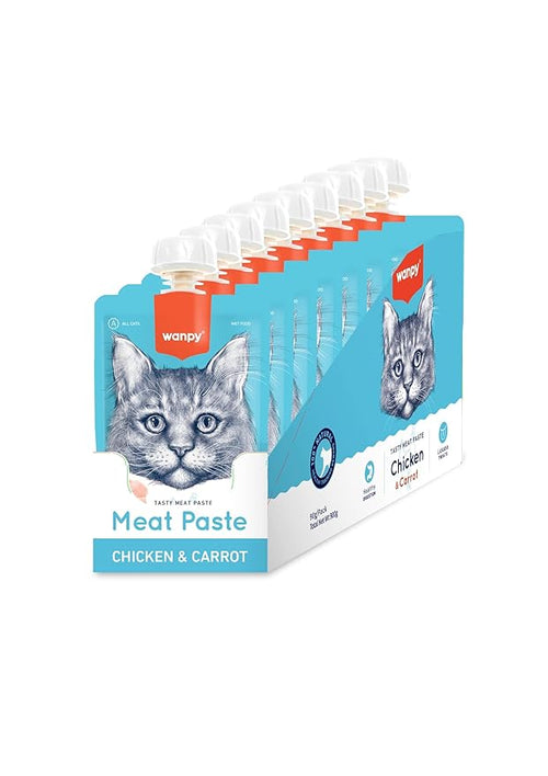 Wampy Lickable Creamy Meat Paste Cat Treats with Chicken & Carrot Flavours, 90g, (Pack of 12)