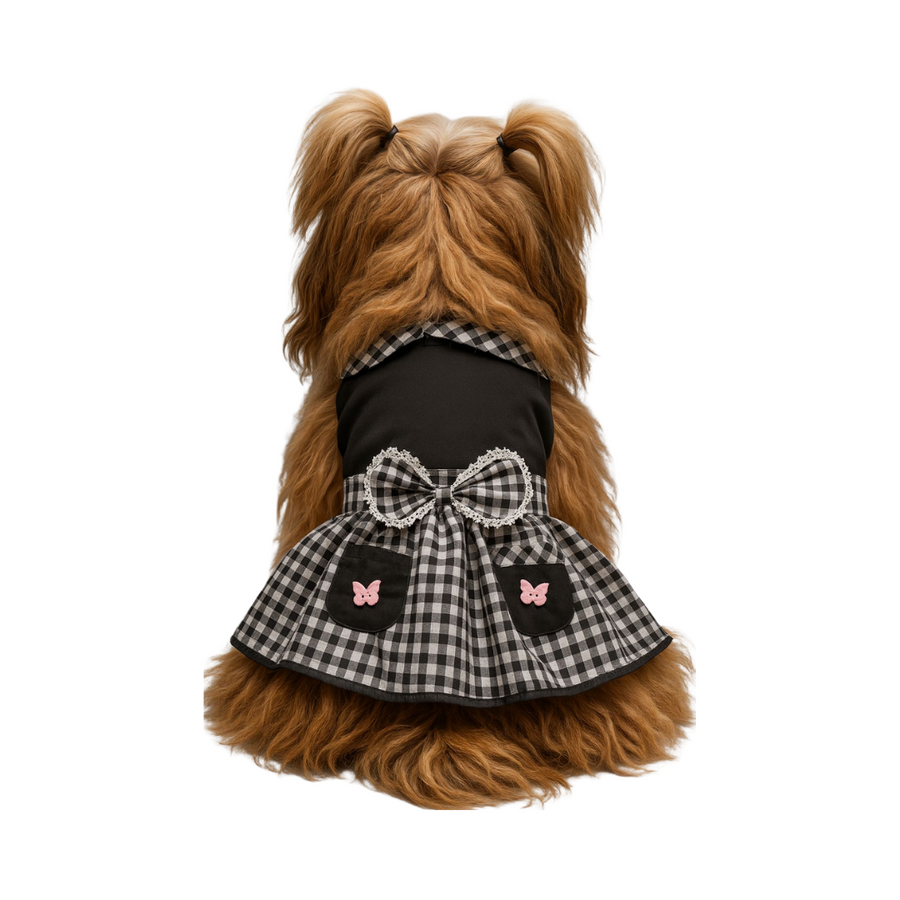 Furrfab Black Checks Frock for Dogs & Cats