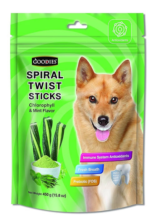 Goodies Spiral Twist Sticks - Chlorophyll Flavor, 450g for Dogs
