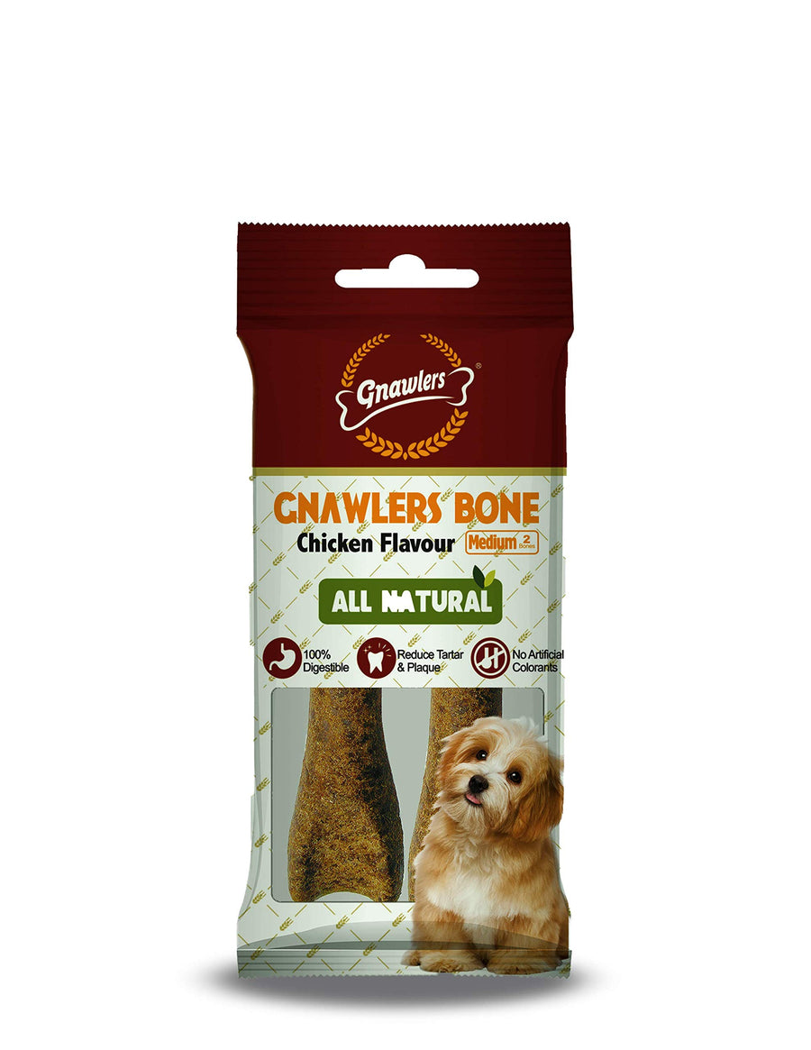 Gnawlers Chicken Medium Bones Treat - Rawhide Alternative 1 Pc for Dogs (Pack of 3)