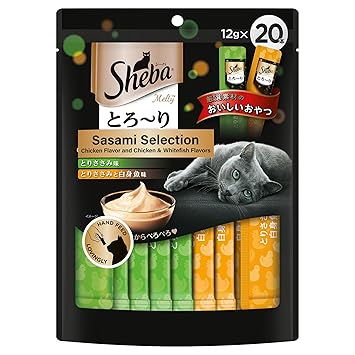 Sheba Melty Premium Lickable Creamy Cat Treats, Sasami Selection, Chicken and Chicken & Whitefish Flavors, 20 Sticks x 12g (240g)