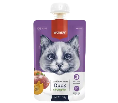Wampy Lickable Creamy Meat Paste Cat Treats with Duck & Pumpkin Flavours, 90g, (Pack of 6) Ingredients