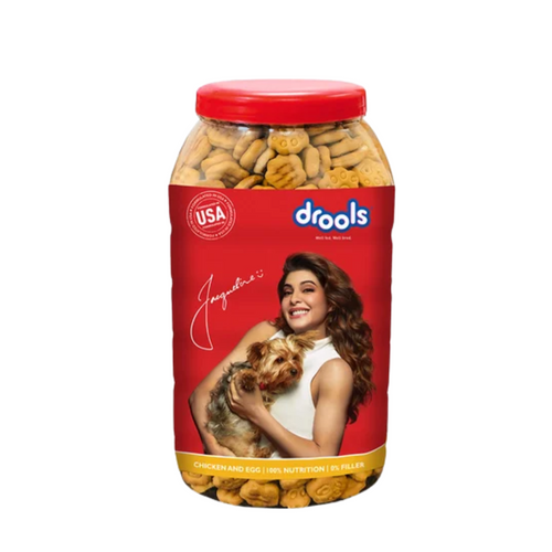 Drools Dog Treat Biscuits, Chicken and Egg Flavor 800g Jar, All Life Stages