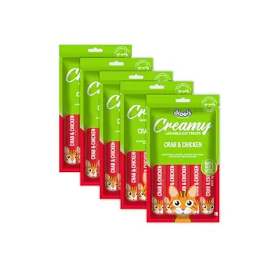Drools Creamy Lickable Cat Treat Crab & Chicken (Pack of 5 Pouches, 375g), All Life Stages