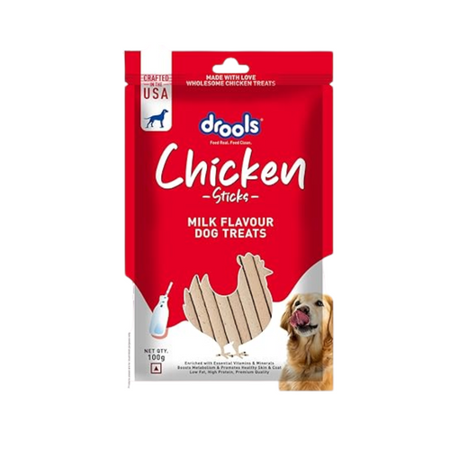 Drools Chicken Milk Flavor Dog Treats Sticks, 100gm | Rich in Protein, No Artificial Preservatives | Best for Training & Bonding | for Puppy & Adult | Formulated in USA | Premium Treats |