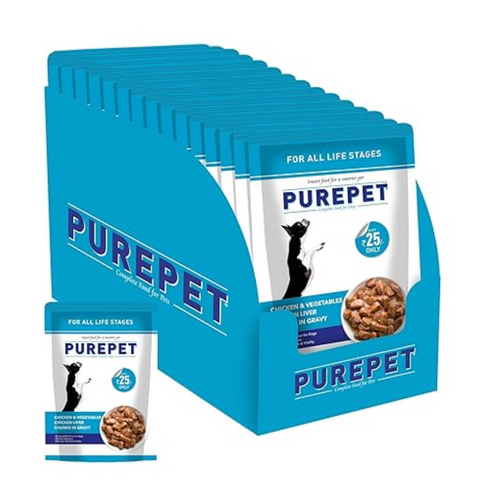 Purepet Wet Adult  Dog Food Chicken and Vegetable Chunks, Pack of 15 (15 x 70g), 1050g, All Life Stages