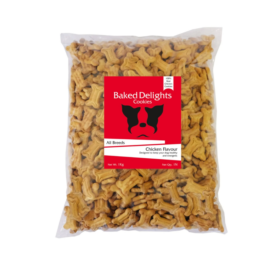 Baked Delights 1 Chicken Flavour, Real Chicken Baked Cookies, Bone Shaped- Dog Treats, 800 gm
