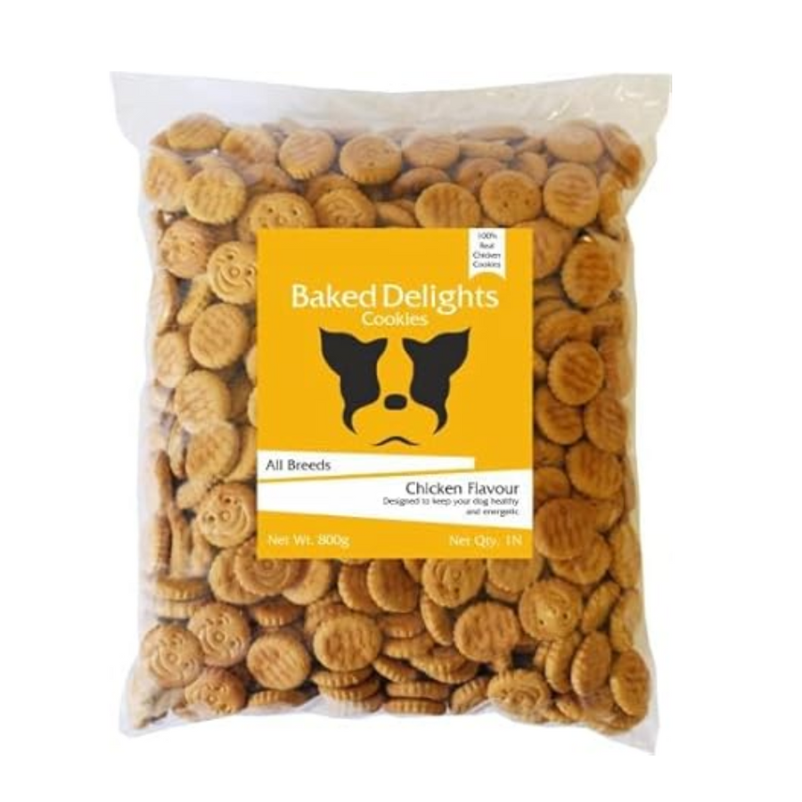 Baked Delights 2 Chicken Flavour, Real Chicken Baked Cookies, Round Shaped- Dog Treats, 800 gm