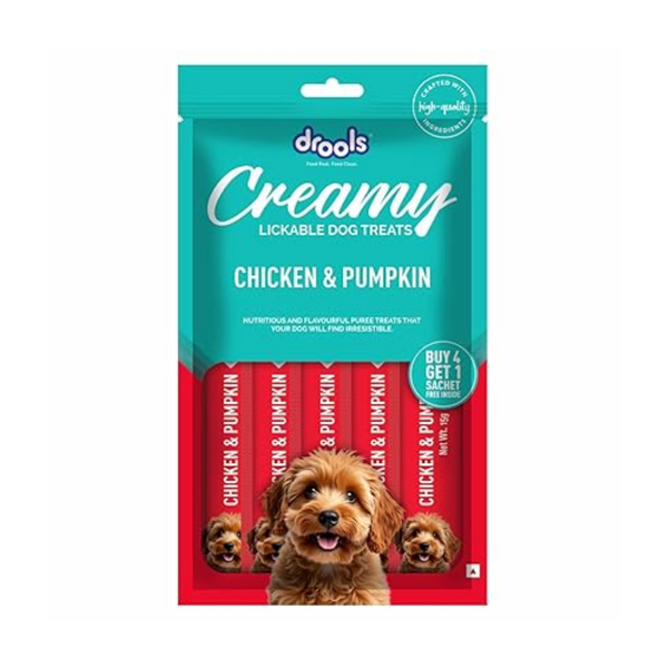Drools Dog Treats, Creamy Chicken & Pumpkin, Tasty & Nutritious Snack for All Breeds, (15g x5),75g Ingredients