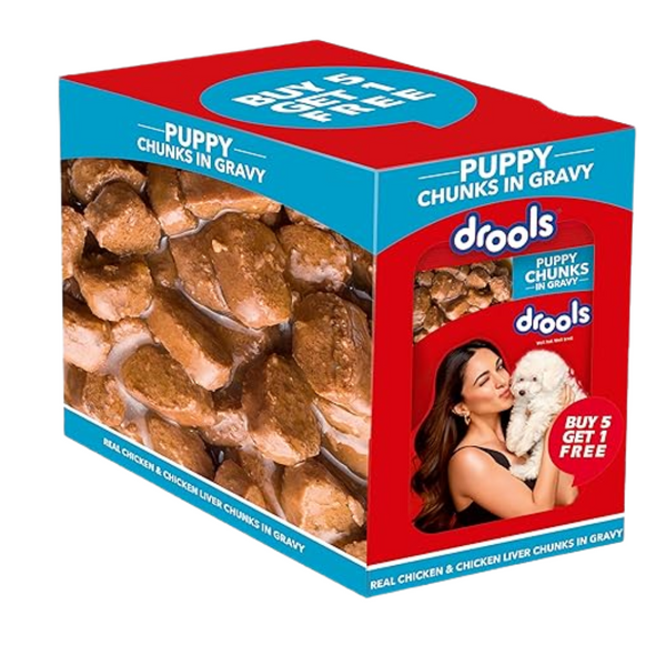 Drools Puppy Wet Dog Food Real Chicken  & Chicken Liver Chunks in Gravy 150g (5+1) Ingredients