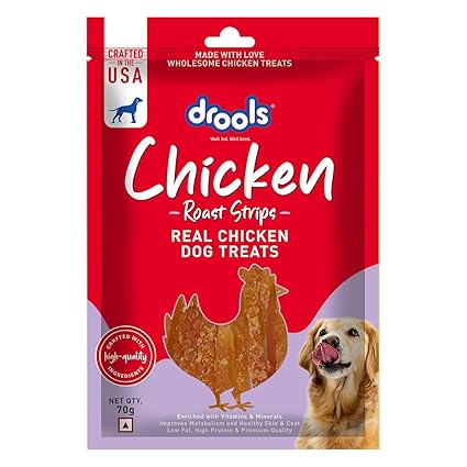 Drools Real Chicken Roast Strips, Dog Treats, 70gm | Rich in Protein, No Artificial Preservatives | Best for Training & Bonding | for Puppy & Adult | Formulated in USA | Premium Treats | Ingredients