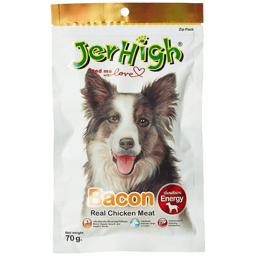 JerHigh Bacon Stick Chicken Meat Snacks for Dog- All Life Stages, 70g (Pack of 12)