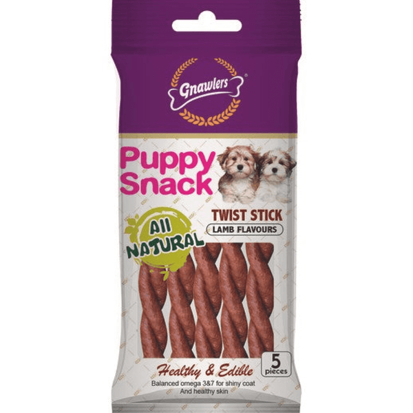 Gnawlers Puppy Snack Twist Sticks Lamb Flavoured Dog Treats, 80g (Pack of 6)