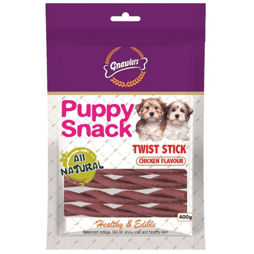 Gnawlers Puppy Snack Twist Stick Chicken Flavored, 400g