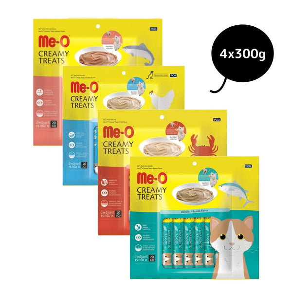 Me-O Creamy Chicken & Liver, Crab, Salmon and Bonito Cat Treat Combo 4x300g (80Pc) Ingredients