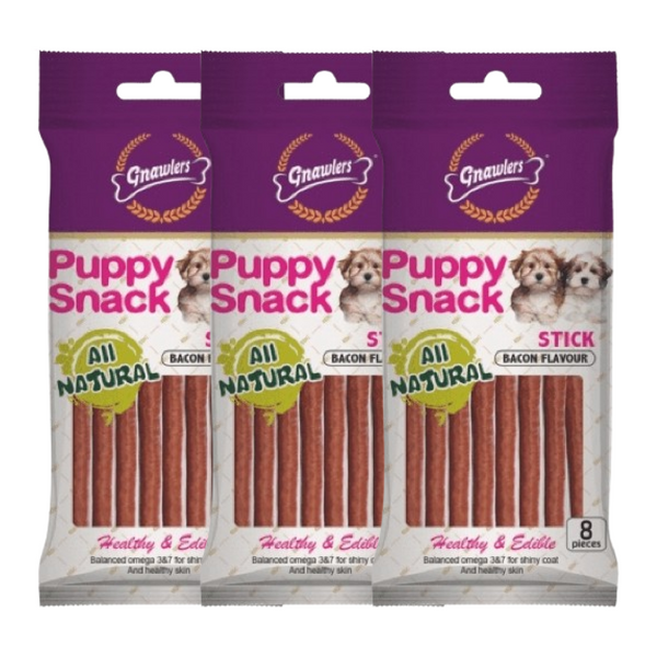 Gnawlers Puppy Snack Stick Bacon Flavoured Dog Treats, 80g (Pack of 3)