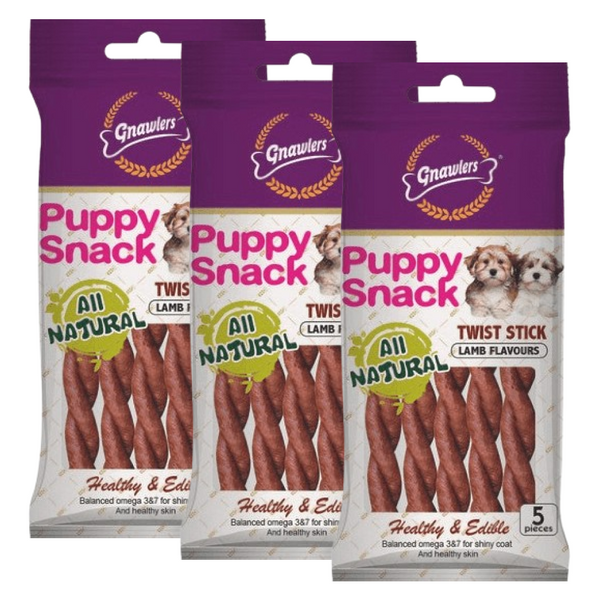 Gnawlers Puppy Snack Twist Sticks Lamb Flavoured Dog Treats, 80g (Pack of 3) Ingredients