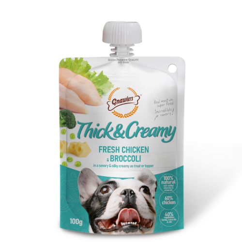 Gnawlers Thick & Creamy Dog Treat - Fresh Chicken & Broccoli Flavor, 100g Ingredients