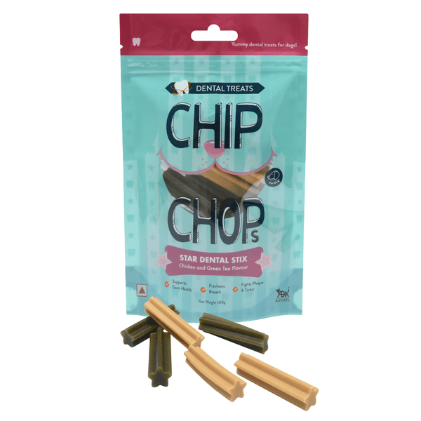 Chip Chops Star Dental Stix Chicken and Green Tea Flavor Dog Treats, 100g