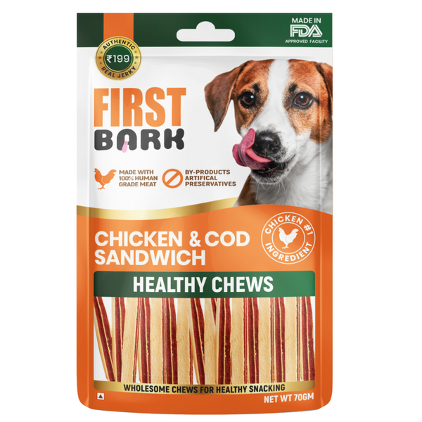 First Bark Chicken & Cod Sandwich Healthy Chews Dog Treats, 70g