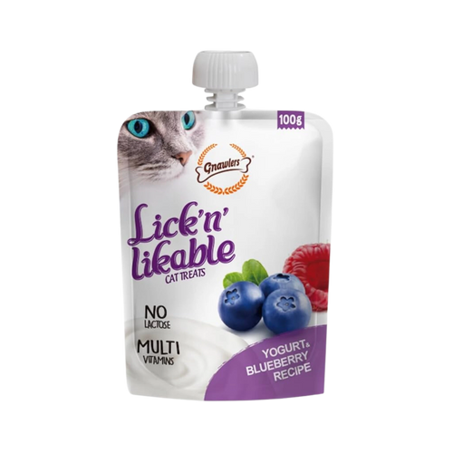 Gnawlers Lick & Likable Cat Treats 100g - Yogurt & Blueberry Recipe