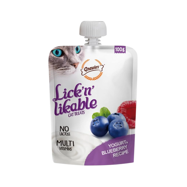 Gnawlers Lick & Likable Cat Treats 100g - Yogurt & Blueberry Recipe Ingredients