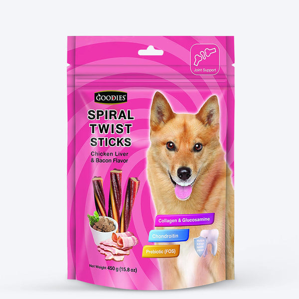 Goodies Spiral Twist Sticks - Chicken Liver & Bacon Flavor, 450g for Dogs Ingredients