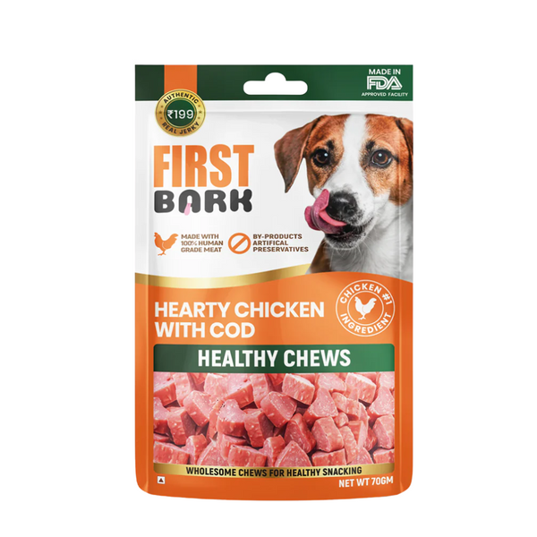 First Bark Hearty Chicken with Cod Healthy Chews, 70g Ingredients