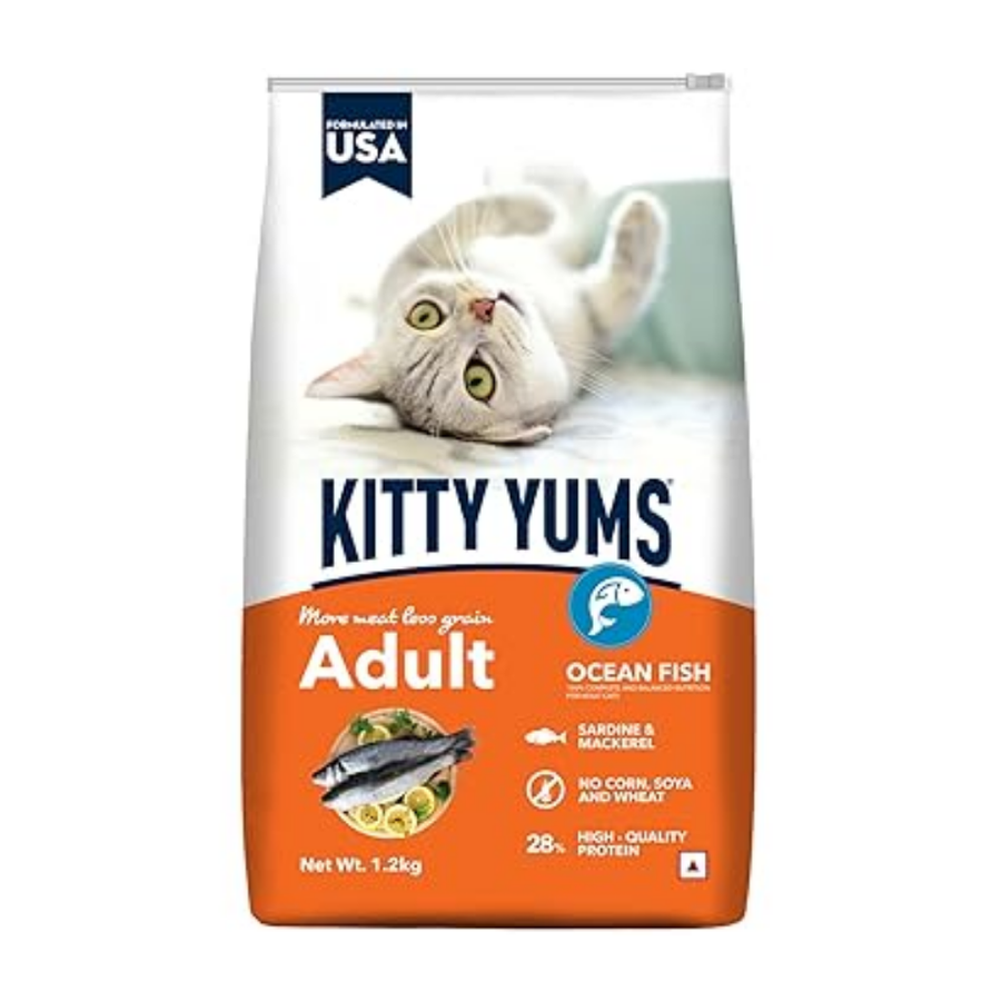 Kitty Yums Adult (+1 Year) Dry Cat Food, Ocean Fish, 1.2kg Pack