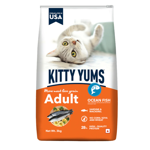 Kitty Yums Adult (+1 Year) Dry Cat Food, Ocean Fish, 3kg Pack