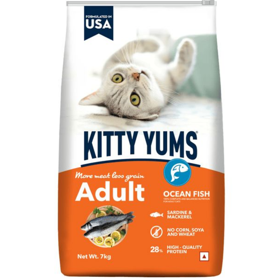Kitty Yums Adult (+1 Year) Dry Cat Food, Ocean Fish, 7kg Pack