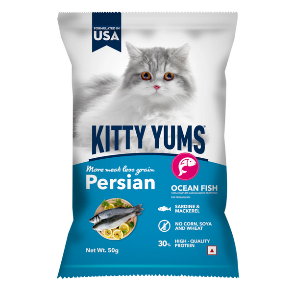 Kitty Yums Persian Adult Dry Cat Food, Ocean Fish, 50g (Pack of 24) Ingredients