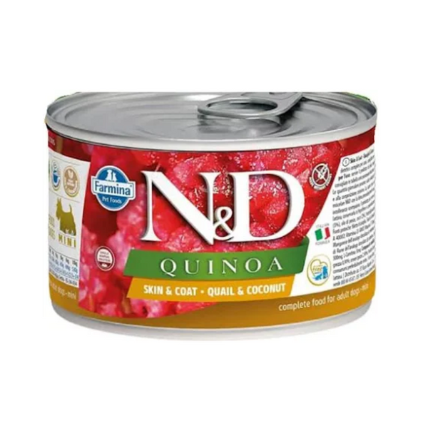 N&D Quinea Skin & Coat Quail Adult Wet Dog Food, 140g Ingredients